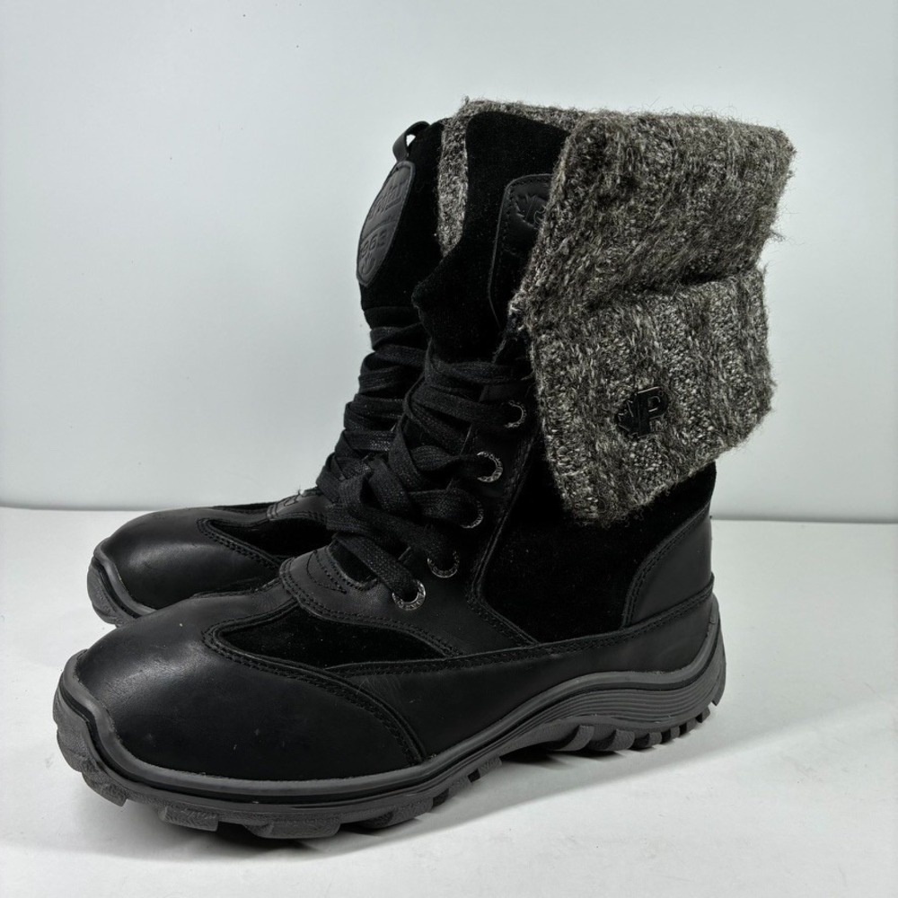 Pajar Canada Ava Women's US 8-8.5 Black Leather Knit Waterproof Winter Boots